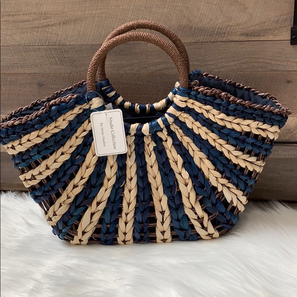 Straw studios natural/navy tote